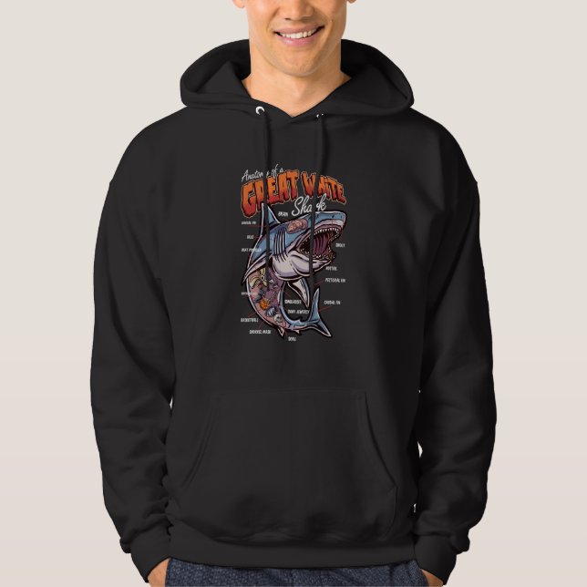 Anatomy of a White Shark Fish Shark Educational Hoodie (Framsida)