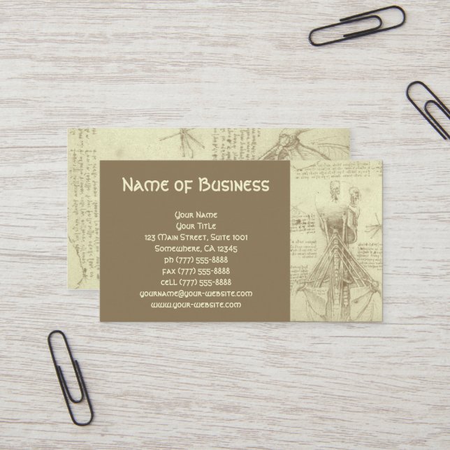 Anatomy Sketch of Spinal Column Leonardo da Vinci Visitkort (Fram/Back In Situ)