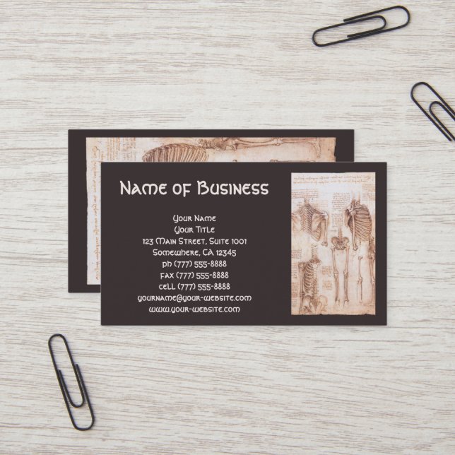 Anatomy Teckning Human Skeletons Leonardo da Vinci Visitkort (Fram/Back In Situ)