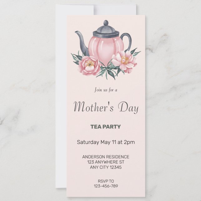Anbud från Dusky Rosa Mors dag Tea Party Inbjudningar (Framsida)