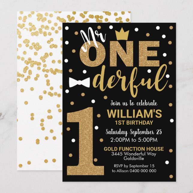 Anbudsfull bjudan Black och Guld Inbjudningar (Fram/baksida)