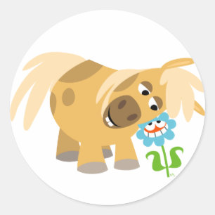 Anbudsgivarens Tecknad Pony och Flower-dekal Runt Klistermärke