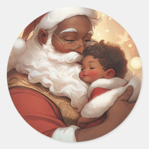 "Anbudsmoment: Black Santa with Sleeping Baby" Runt Klistermärke