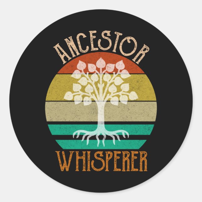 Ancestor Whisperer Genealogy Runt Klistermärke (Framsida)