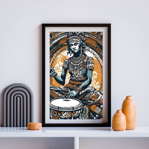 Ancestral Beat - Lugn Drummer in Tribal Grace Poster