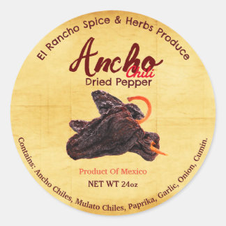 Ancho Dried Chili Anpassningsbar Label-etikett Runt Klistermärke
