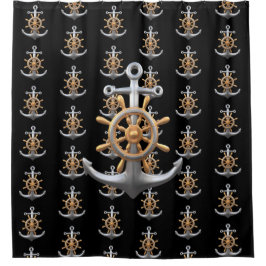 Anchor and Ship's Wheel Shower Curtain