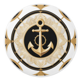 Anchor Art Deco Black White och Guld Nautical Knopp