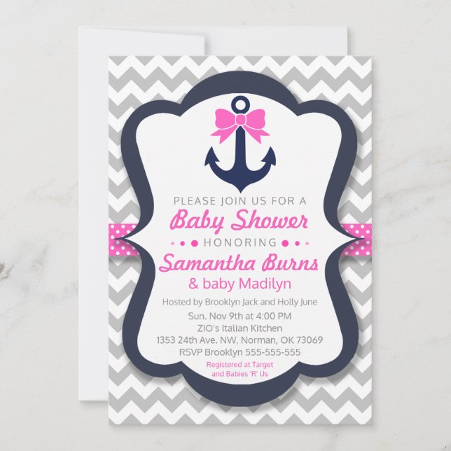 Anchor Baby Shower Anpassade Inbjudan - Nautical - (Framsida)