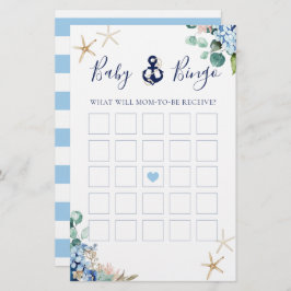 Anchor Beach Nautical Blommigt Baby Shower Bingo