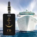 Anchor Black guld monogram namn Bagagebricka<br><div class="desc">En klassisk svart bakgrund. Dekorerad med ett faux guld-ankare. Anpassa och lägg till ditt monogram initialer och fullt namn på framsidan. Tillbaka: lägg till kontaktinformation.</div>