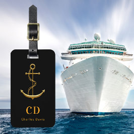 Anchor Black guld monogram namn Bagagebricka