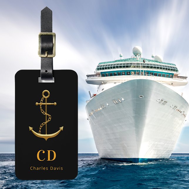 Anchor Black guld monogram namn Bagagebricka (Skapare uppladdad)