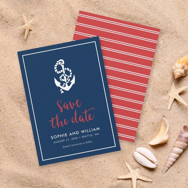 Anchor Blue och Red Script Save the Date Spara Datumet (Skapare uppladdad)