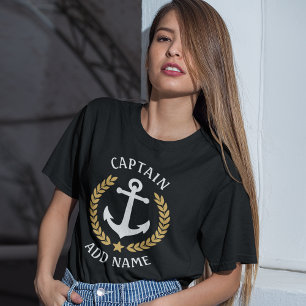 Anchor Boat eller kapten Namn Guld Laurel Star Bla T Shirt