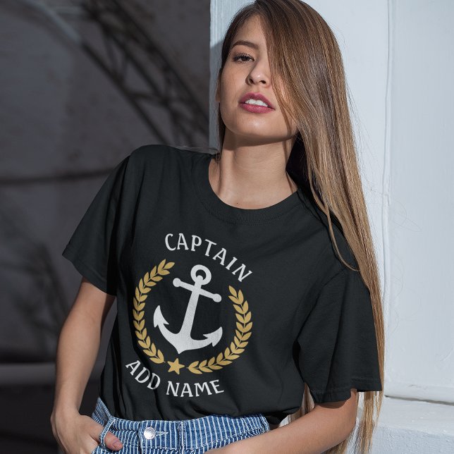 Anchor Boat eller kapten Namn Guld Laurel Star Bla T Shirt (Skapare uppladdad)