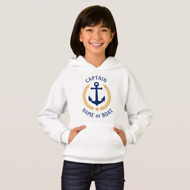 Anchor Boat Namn kapten Guld Laurel Girls White T Shirt (Hel framsida)