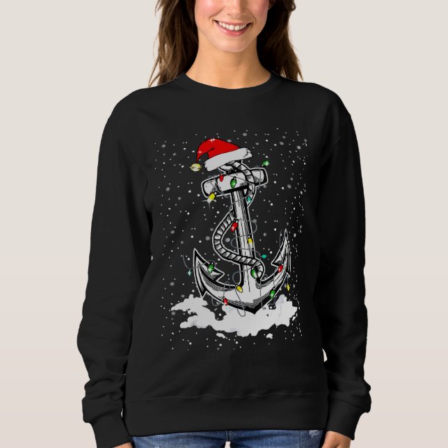 Anchor Boating Sailing Julgran Ljus Santa T Shirt (Framsida)