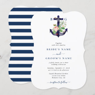 Anchor Botanias Blommigt Nautical Summer Bröllop Inbjudningar