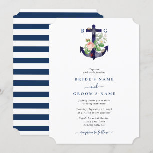 Anchor Botanias Blommigt Nautical Summer Bröllop Inbjudningar