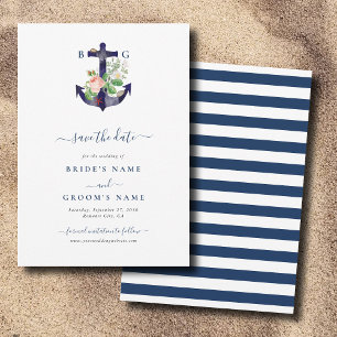Anchor Botanias Blommigt Nautical Summer Bröllop Spara Datumet