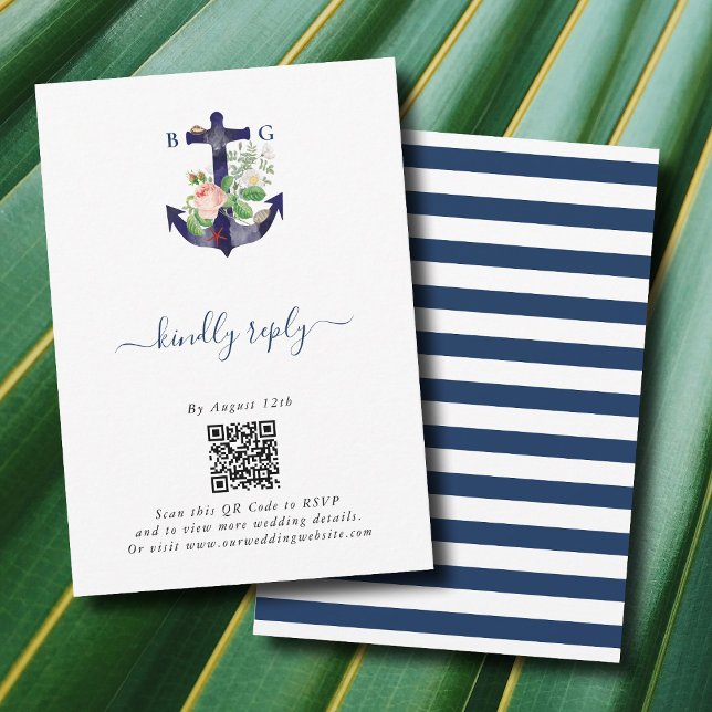 Anchor Botanias Blommigt Nautical Summer Bröllop Tilläggskort (Anchor Botanical Floral Nautical Summer Wedding Enclosure Card)
