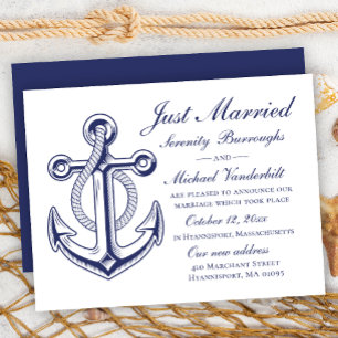 Anchor Bröllop flottan Blue Nautical Ny gifta Inbjudningar