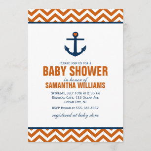Anchor & Chevrons Nautical Baby Shower {tangerine} Inbjudningar