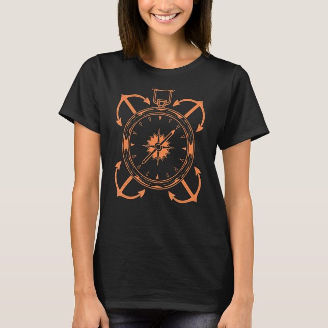 Anchor Compass Sailor Kapten Nautical Skipper Sai T Shirt (Framsida)