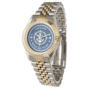 Anchor Compass Stars Kapten Boat eller Namn Armbandsur