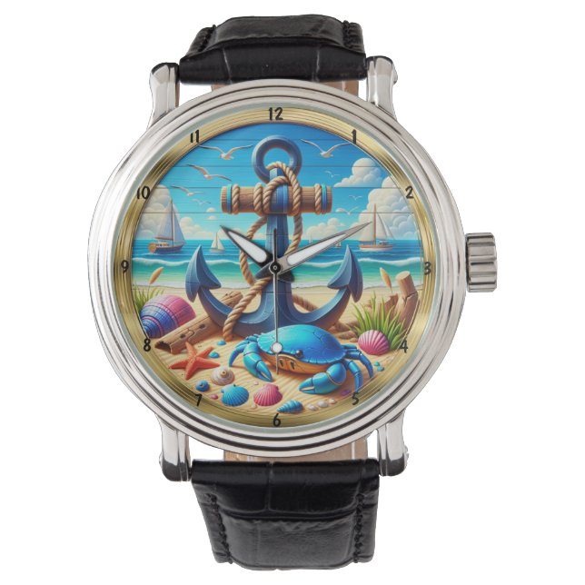 Anchor Crab Beach Nautical  Armbandsur (Framsida)