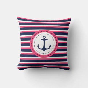 Anchor Design för blå Shock rosa i marinflottan Kudde