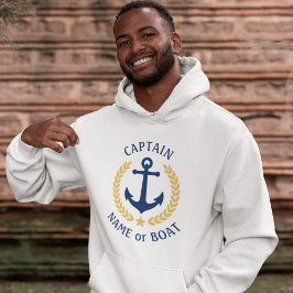 Anchor din kapten över Namn vid Guld Laurel White Hoodie