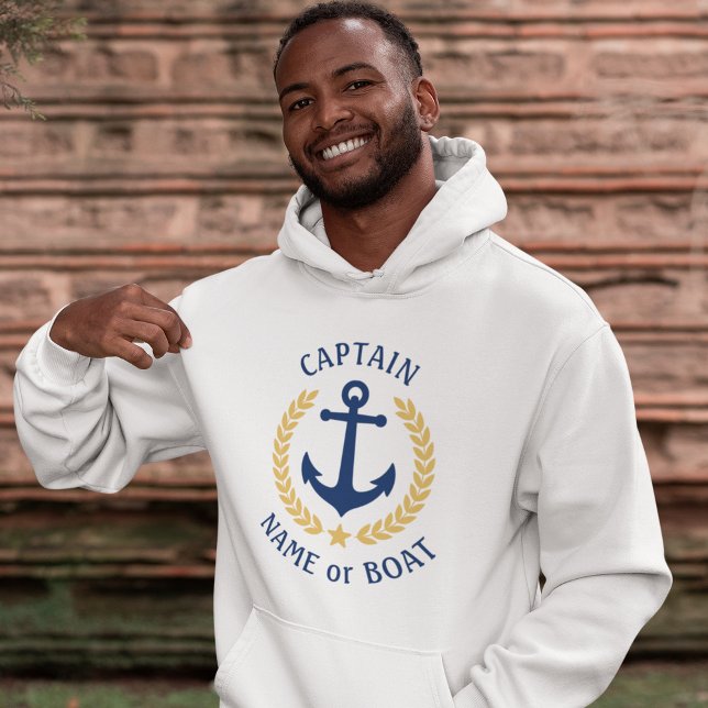 Anchor din kapten över Namn vid Guld Laurel White Hoodie (Skapare uppladdad)