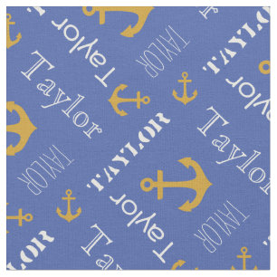 Anchor, eget namn guld blå nautisk text tyg