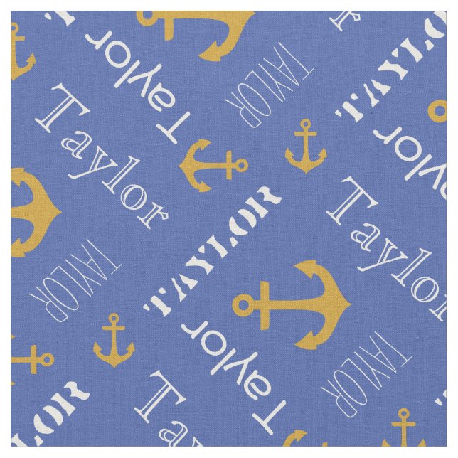 Anchor, eget namn guld blå nautisk text tyg (Närbild)