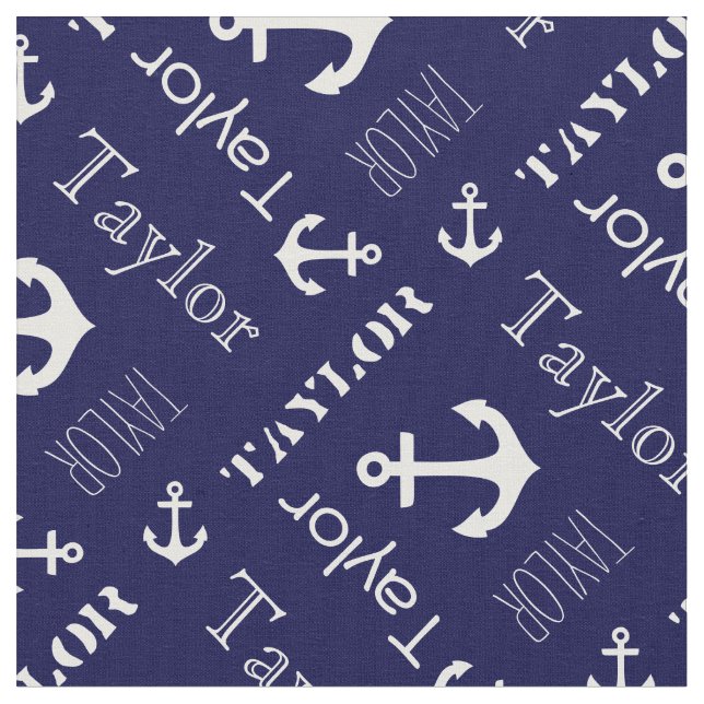 Anchor, eget namn, marin blå nautisk textil (Närbild)