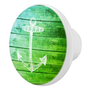Anchor Faux Wood Grönt Nautical Drawer knob Knopp