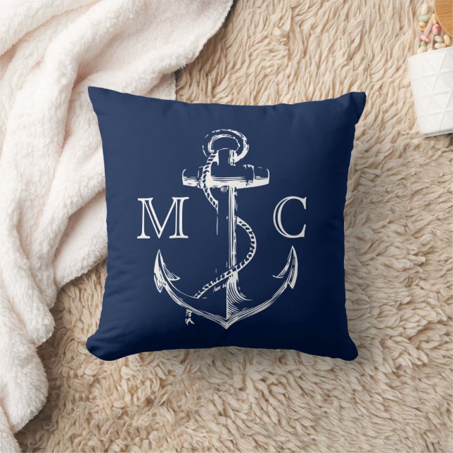 Anchor för marin monogram Nautical White Sketch | Kudde (Filt)