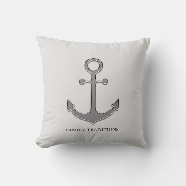 Anchor för Nautisk familj på Silver Grått Kudde (Framsida)