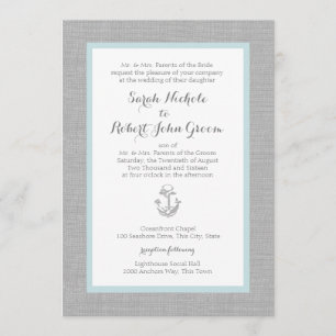 Anchor Grått Burlap Beach Wedding Inbjudningar
