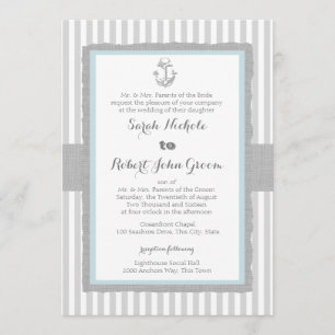 Anchor Grått Rand Beach Wedding Inbjudningar