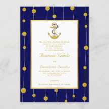 Anchor, guld pärlor marinblå sjömil bröllop