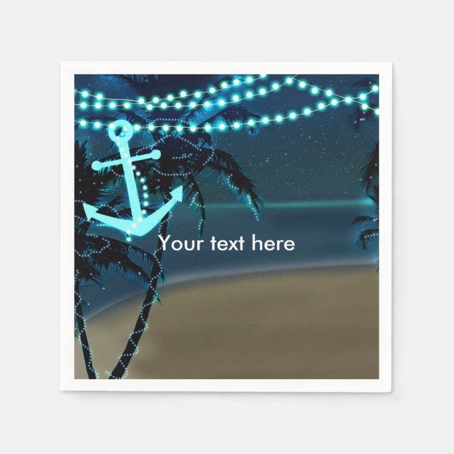 Anchor & Handflatan Träd Beach Night Bröllop Napki Pappersservett (Framsidan)