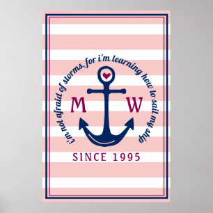 Anchor Heart Rosa Rand Nautical Monogram Logotyp Poster