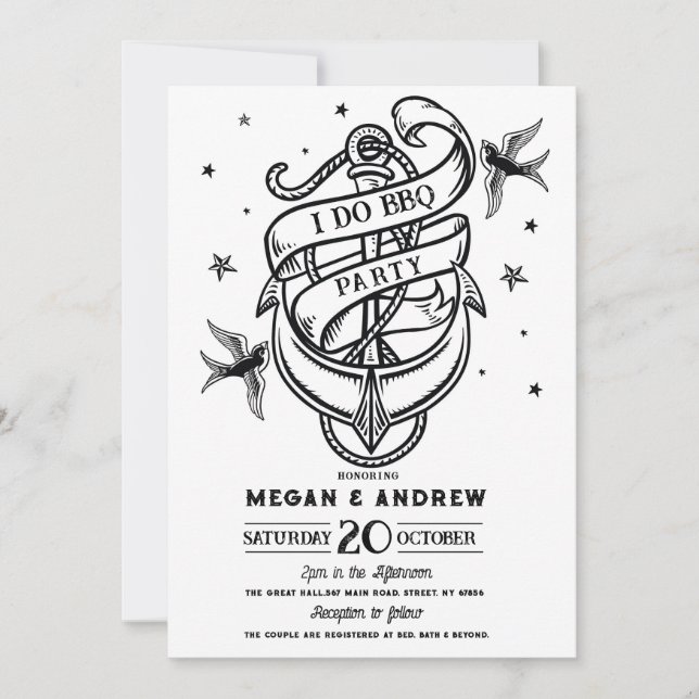 Anchor I DO BBQ Party Traditional Tatto Inbjudan (Framsida)