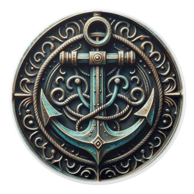 Anchor Järn och Patina Nautical Knopp (Framsidan)