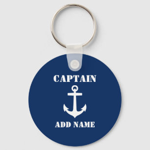 Anchor Kapten Add Namn eller Boat Namn marblått Nyckelring