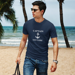 Anchor Kapten Add Namn eller Boat Namn marblått T Shirt