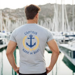 Anchor kapten Boat Namn Guld Laurel Two Sided T Shirt<br><div class="desc">En anpassningsbar designad (fram och bak) nautisk båtankare,  guld stil lagerland löv och guld stjärna med kaptenrang eller annan titel och din personlig namn eller båt namn t-shirt på en grått t-shirt. Gör en underbar gåva.</div>